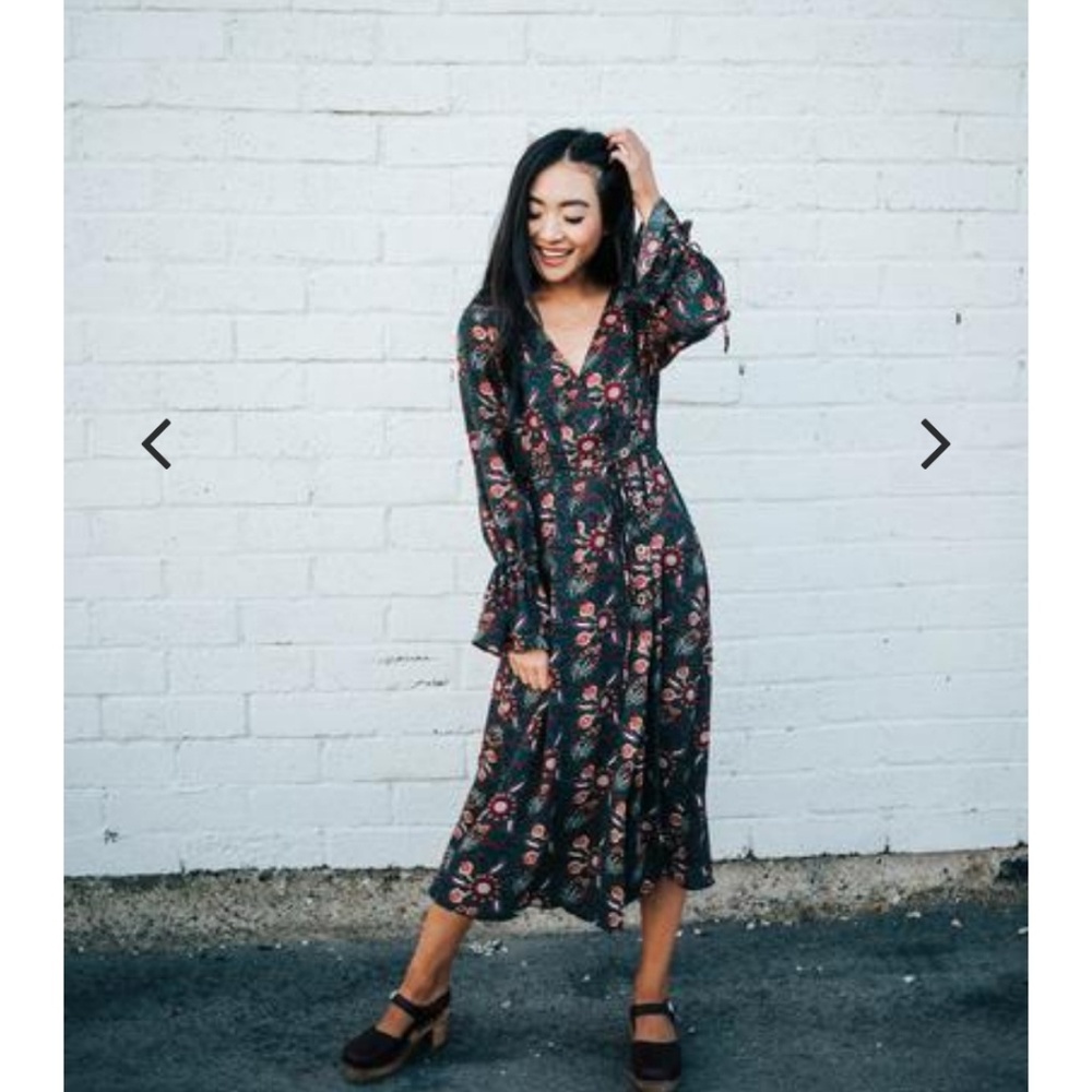 Roolee Green Floral Paisley Midi Dress